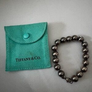 Tiffany & Co. Silver Bead Bracelet with Teal Pouch